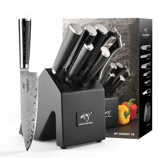 Profi Damaskus Kochmesser Set 7-teilig – Holzblock