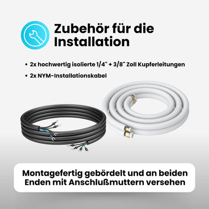 Kältebringer 9m Kältemittelleitung 1/4"+3/8" Isoliert Split-Klima Set