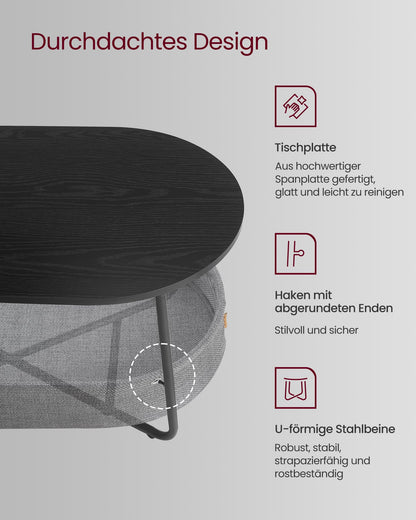 VASAGLE Couchtisch LCT222B56 oval mit Korb – tintenschwarz