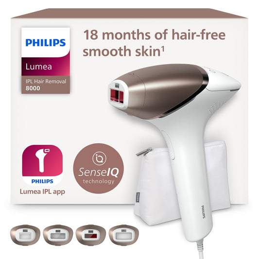Philips Lumea IPL 8000 Series Haarentfernungsgerät - BRI948/00, weiß-roségoldenes Gerät für dauerhafte Heimanwendung.