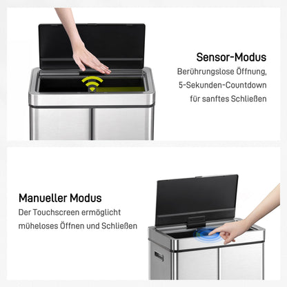 EKO Mirage Plus Mülltrennsystem mit Sensor, 3 Fächer, 60 L Edelstahl