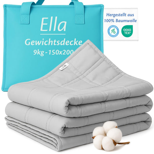 Ella Gewichtsdecke Therapiedecke Anti Stress: Rechteckige, gesteppte Decke (150x200cm, 9kg). Zur Tiefendruckstimulation für Entspannung.