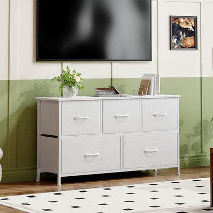 Somdot Kommode FD105, Schubladenschrank mit 5 Stoffschubladen, weiss