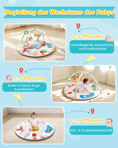 Oneyus Spielbogen Baby mit Krabbeldecke, 5 Greiflinge, ab Geburt