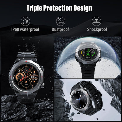 Atheewon S10 Militär-Smartwatch mit Telefonfunktion IP68 Schwarz