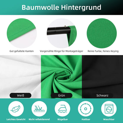 FGen Fotostudio Greenscreen Set 2.6x3M – Mit Beleuchtung