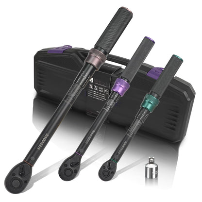 UYECOVE Drehmomentschlüssel Set 3-teilig 1/4" 3/8" 1/2". Drei silberne Drehmomentschlüssel für präzises Anzugsdrehmoment von Schrauben.