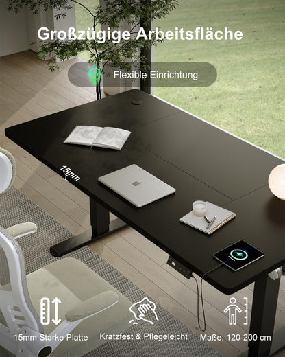 Devoko Höhenverstellbarer Schreibtisch Elektrisch 160x80cm Schwarz