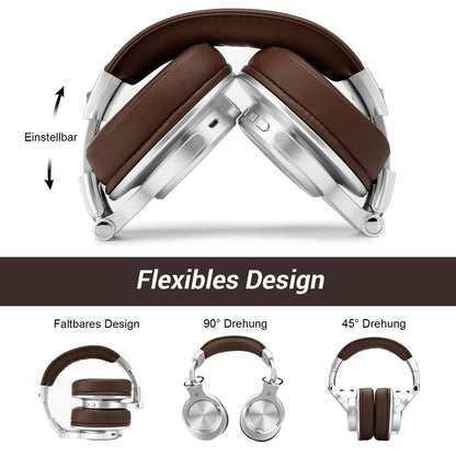 OneOdio A70 Fusion Bluetooth Kopfhörer Over Ear, Silber-Braun