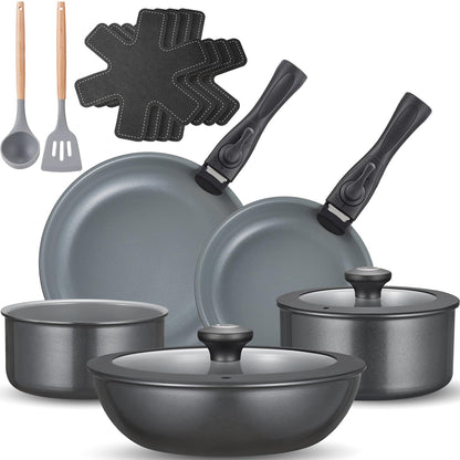 BEZIA Induktions Topfset 17-tlg – Keramik, abnehmbare Griffe