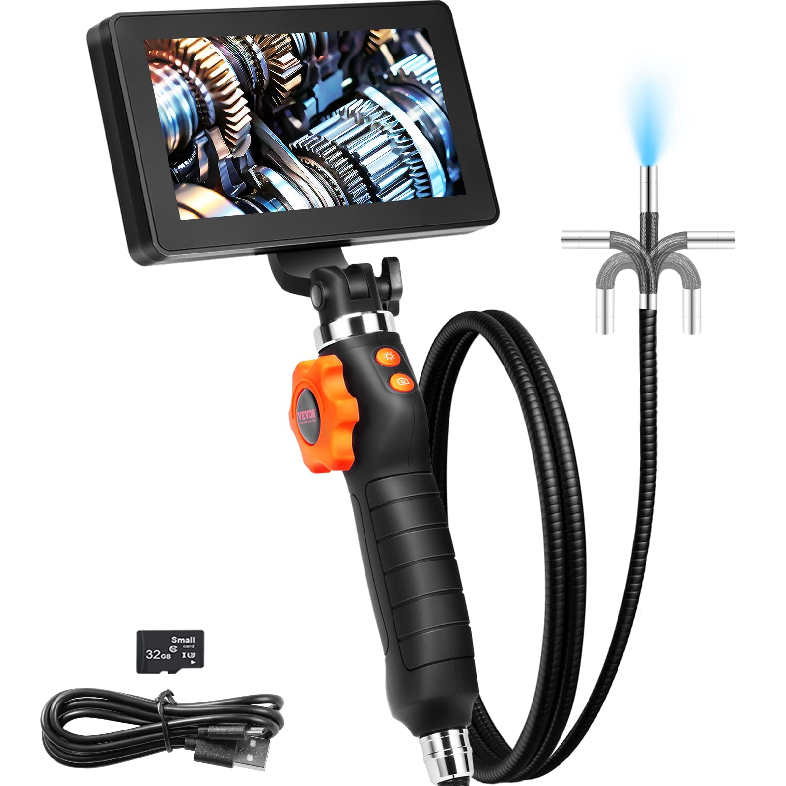 VEVOR Endoskopkamera 1080P HD, 6,4 mm IP67, 5-Zoll-Bildschirm, bidirektionale 180°-Inspektionskamera mit 8 LEDs