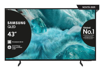 Samsung QLED Q7F 4K Smart TV - 43 Zoll Quantum Dot. Schwarzes Panel. Zeigt 4K-Inhalte für Smart TV-Nutzung.