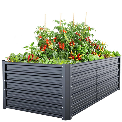 Ohuhu Metall Hochbeet 180x90x60 cm aus verzinktem Stahl, anthrazit, rechteckiges Pflanzbeet