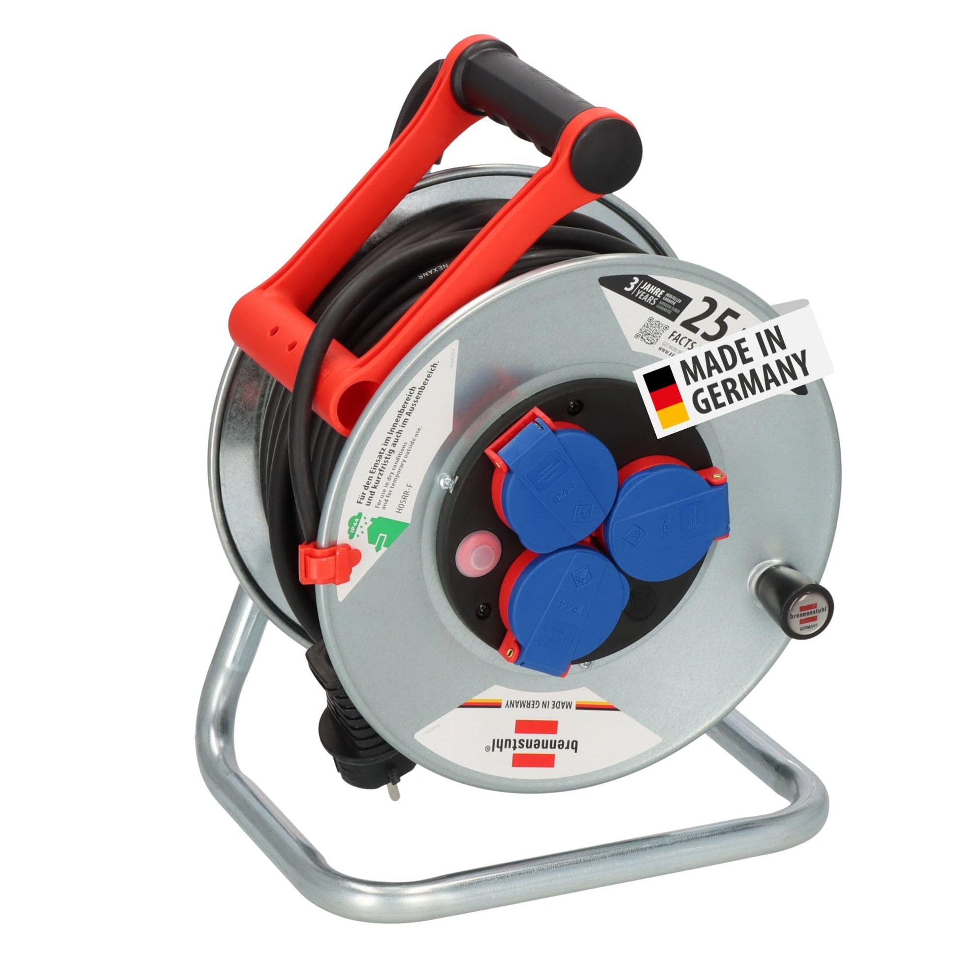 Brennenstuhl Garant S Kabeltrommel IP44 - 25m Stahlblech. Stahlblechtrommel für 25m Kabel. Ideal für den Einsatz im Außenbereich (IP44).