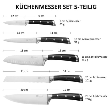 PAUDIN Messerset 5-teilig Küchenmesser - Carbon Edelstahl