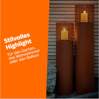 BENTSON Windlichtsäule Rost Industrial Design 2er Set 95/75cm