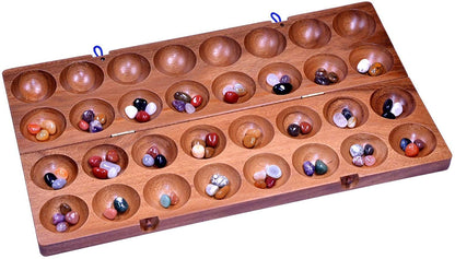 LOGOPLAY Hus Mancala Steinchenspiel aus Samena-Holz mit Edelsteinen