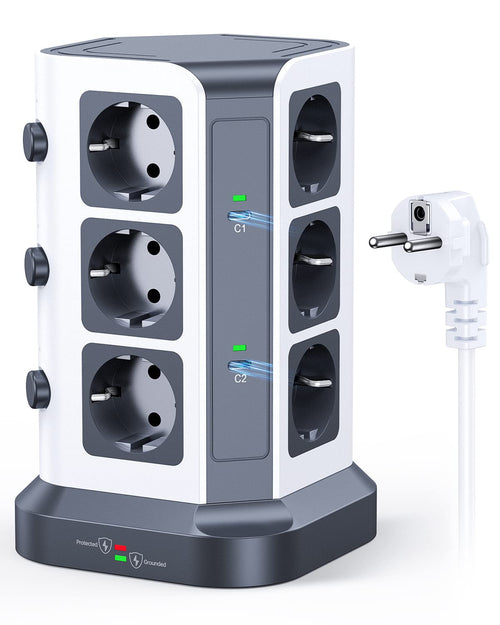 KOOSLA 12-fach Steckdosenturm 65W USB C PD Überspannungsschutz Grau