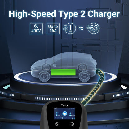 Tera W01 Wallbox EV Ladegerät Typ 2, 11 kW, 16 A, 7 m Kabel, App