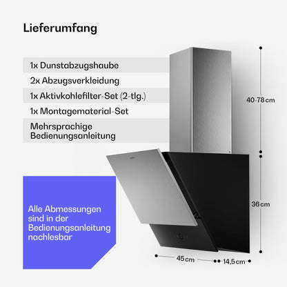 Klarstein Verosteel Kopffreihaube 45 cm - Edelstahl & Glas