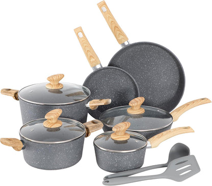 Kitchen Academy Topf- & Pfannenset 12tlg Antihaft Induktion – Grau. Rund, grau. Zum Kochen und Braten auf Induktionsherden mit Antihaftbeschichtung.
