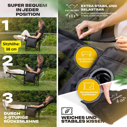 Faltbuddy Campingstuhl 2in1 faltbar mit Liegefunktion, bis 180 kg