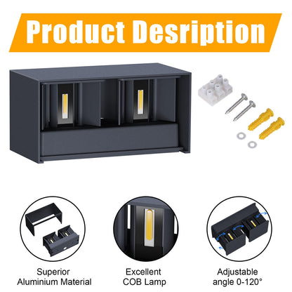Klighten LED Wandleuchte 24W Up Down, IP65, 3000K, Anthrazit