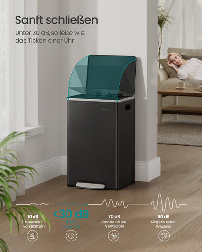 SONGMICS Mülleimer 50 L mit Softclose-Deckel, Stahl, tintenschwarz