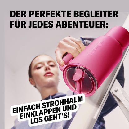 waterdrop Thermobecher mit Strohhalm 1,1 L, Edelstahl, auslaufsicher