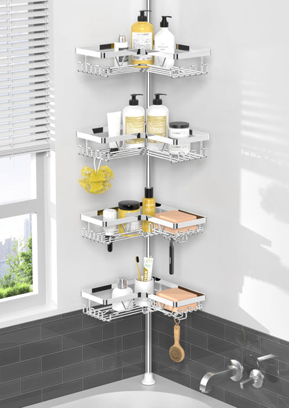 Kegii Teleskop Duschregal Eckregal Chrom - Ohne Bohren. Verchromtes Teleskop-Eckregal zur bohrfreien Klemmmontage von Duschutensilien.