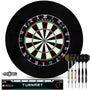 Offizielles Steeldartscheibe Set Kork – 6 Pfeile & Rückwand. Runde Scheibe, schwarze Segmente, Korkrückwand, 6 Dartpfeile für Dartspiele.