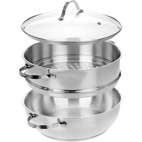 GRÄWE Dampftopf 28 cm mit Dampfeinsatz und Glasdeckel, runder Edelstahltopf zum schonenden Dampfgaren von Gemüse.