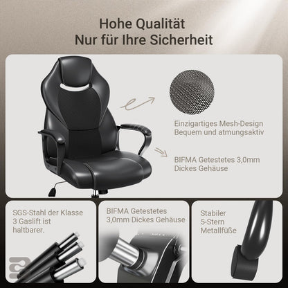 BASETBL Chefsessel Ergonomisch 150kg – PU Leder Schwarz