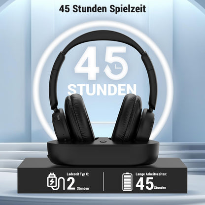 LETSACTIV M98 Funkkopfhörer für Fernseher mit Ladestation, Schwarz