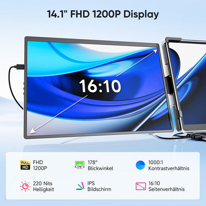 TechPro 2025 14.1" FHD Laptop Monitor Erweiterung IPS Triple
