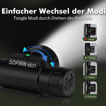 Sofirn HS21 LED-Stirnlampe, wiederaufladbar, 2200 Lumen mit Rotlicht