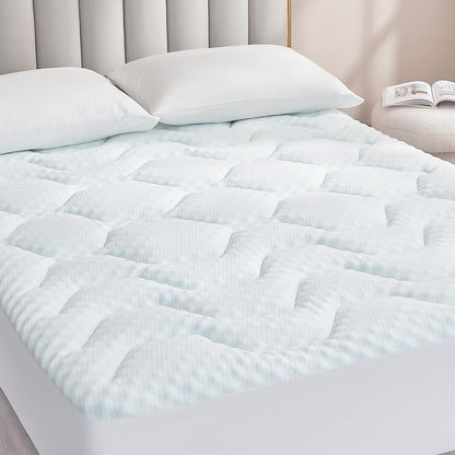 EHEYCIGA Gel Topper 180x200 cm, Memory Foam Matratzentopper, weiss, gesteppt, mit elastischem Rand