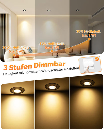 wowatt LED Einbaustrahler 6er Set, 230V, schwenkbar, dimmbar, schwarz