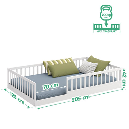 CADANI Timi 2in1 Bodenbett 120x200 cm Kiefer Massivholz Natur