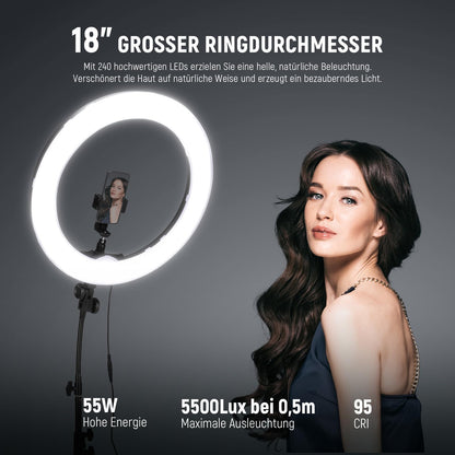 NEEWER 18" LED Ringleuchte mit Stativ – Dimmbar
