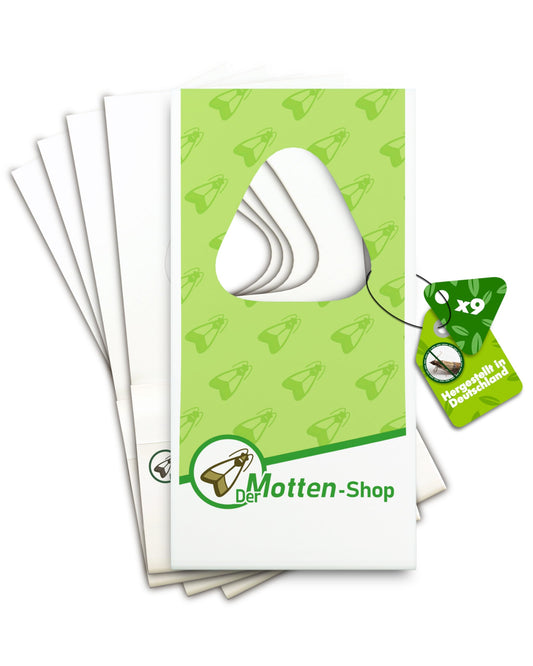 Der Motten-Shop® Schlupfwespen gegen Lebensmittelmotten 9 Karten: Helle Punkte auf weißen Karten zur Lebensmittelmotten-Bekämpfung.