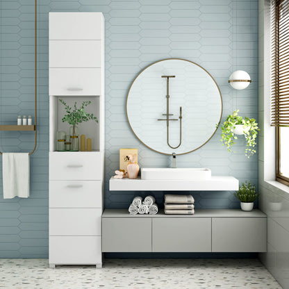 FOREHILL Hochschrank Bad schmal 180cm 2 Türen 1 Schublade – Weiss