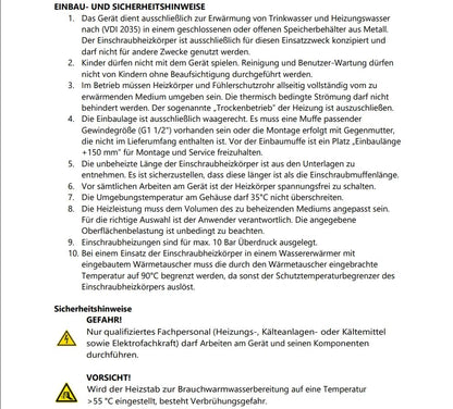 Standard Heizpatrone Industriequalität - 6,0 kW Leistung