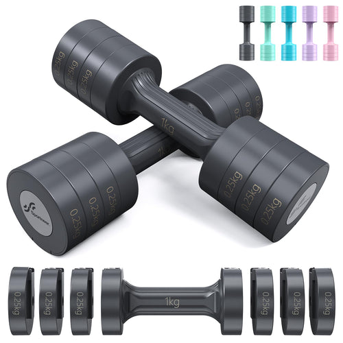 Sportneer Verstellbare Hanteln Set, 4-in-1 Kurzhanteln je 1–2,5 kg, schwarz-grau, rutschfeste Griffe