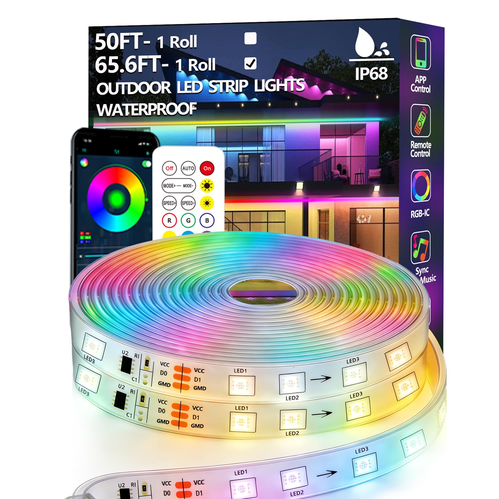 httpsmp LED Streifen Outdoor IP68 RGBIC 20m mit App und Fernbedienung als flexibler Lichtschlauch