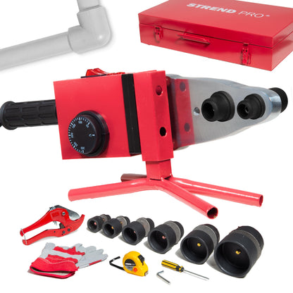 STREND PRO Muffenschweissgerät 1500W für Kunststoffrohre Ø20-63mm. Robustes Gerät zum thermischen Fügen von PE-, PP-, PB-Rohren.