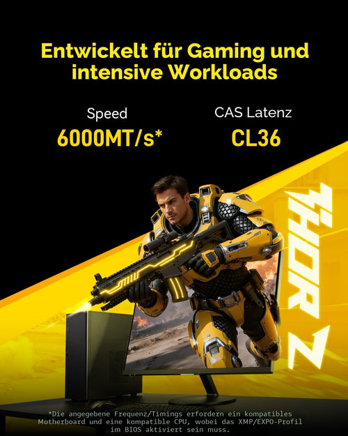 Lexar THOR Z Series DDR5 RAM 32GB Kit 6000MHz CL36 Desktop Speicher, zwei Module mit Aluminium-Kühlkörper