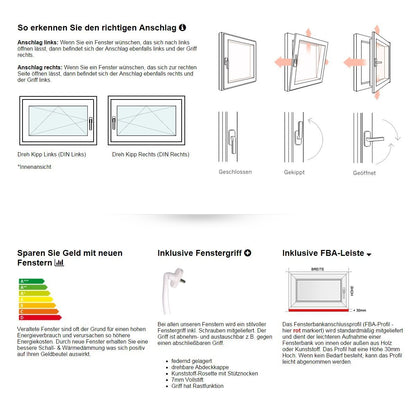 Kellerfenster Kunststoff - 100x60 cm Weiss DIN Links 2-fach Verglasung
