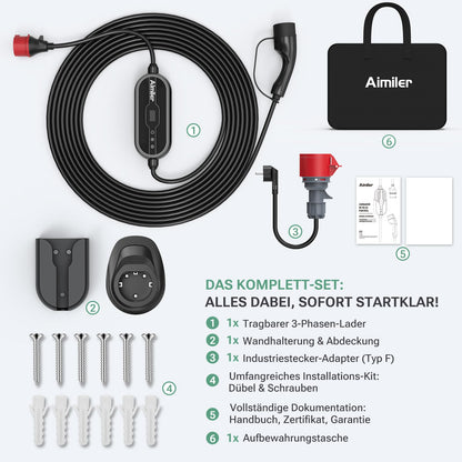 AIMILER Wallbox 11kW mit App: Mobile Ladestation Typ 2, 7,6 m