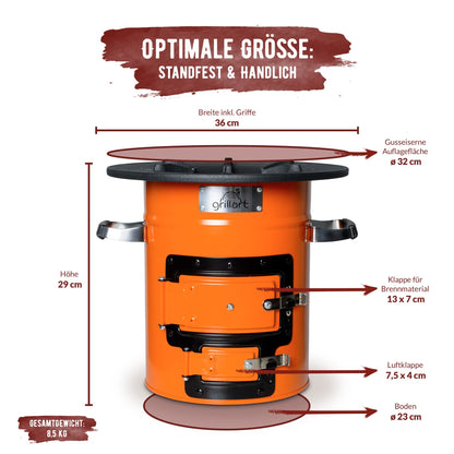 grillart Raketenofen Powertrain Outdoor Camping Ofen - Orange